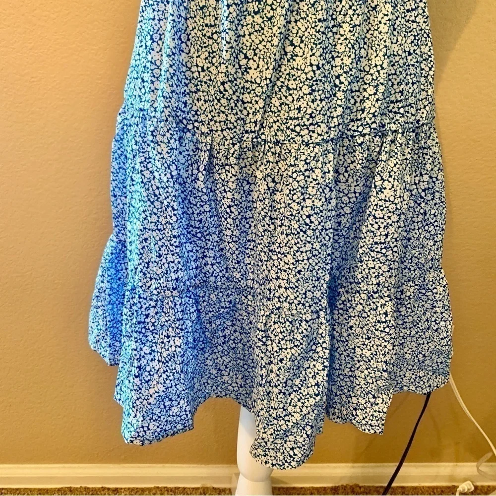 NWT Million Colors Mini Dress Large Blue White Ditzy Floral Straps Open Back